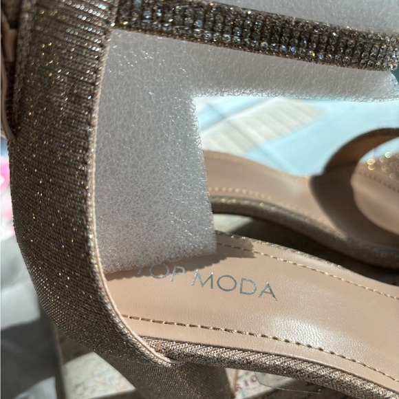 Womens Chunky Heel Single Band Platform Rhinestone Dress Sandals Rose Gold 8 - Picture 5 of 8